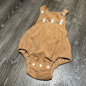 Brown Corduroy Baby Romper with Bird Embroidery